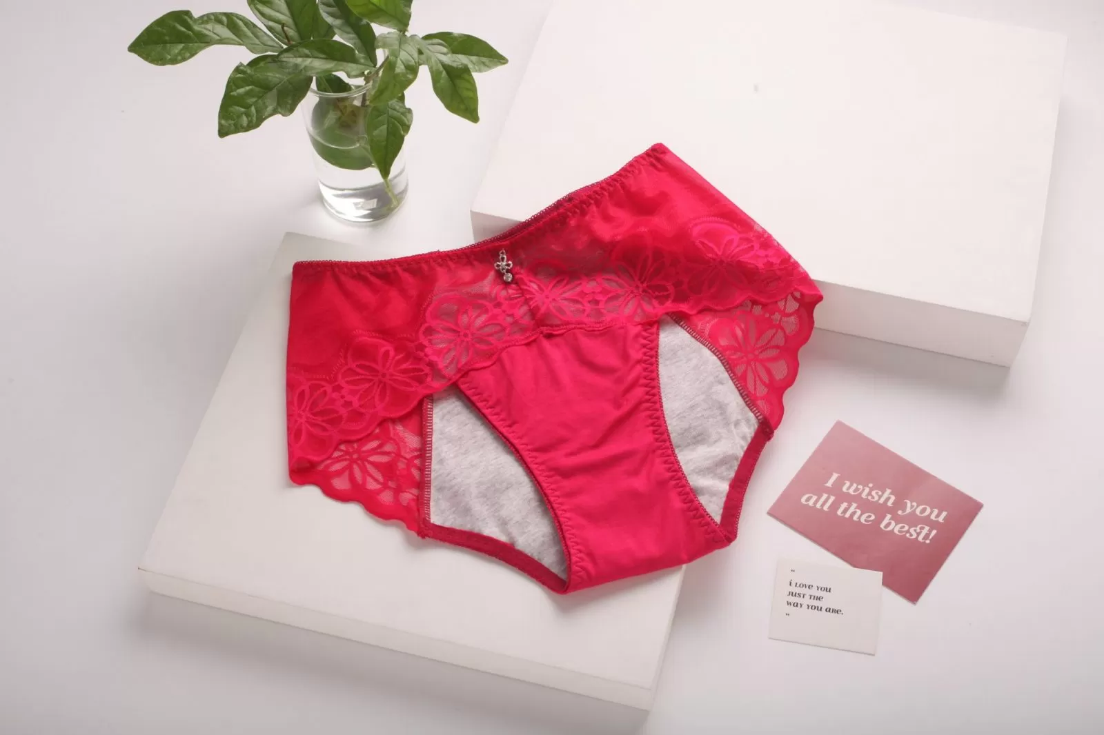 LaliPanties -rdeče menstrualne hlačke s čipko - slika 3
